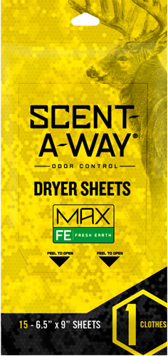 HS Dryer Sheets Scent-A-Way: Max Odorless 6.5"x9" Earth 15-Pack