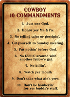 "Cowboy 10 Commandments Tin Sign 12"x17" Western Decor"