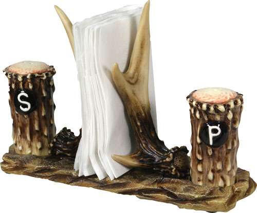 Rivers Edge Resin Antler Salt Set - Ceramic Shakers, Resin Holder