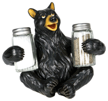 Bear Holding Glass Salt Pepper Shakers Rustic Whimsical