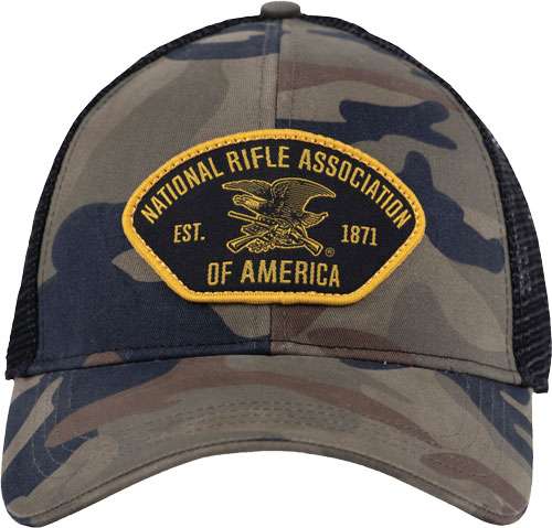 Woodlands Camo/Black Buck Wear Ball Cap NRA Logo