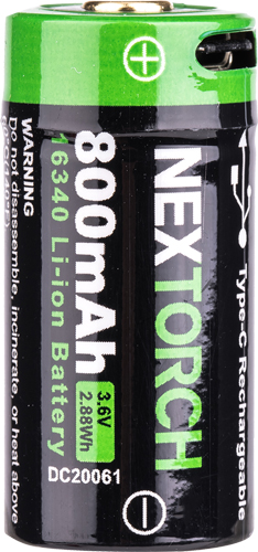 Nextorch 16340 USB Type C Rechargeable Battery for Firearms
