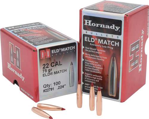 Hornady 22 Cal 224 75gr BTHP Match Bullets