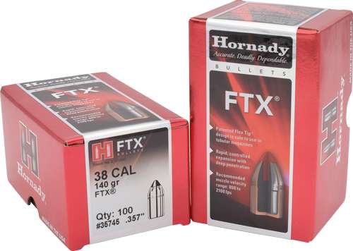 Hornady 38 Cal 357 Bullets 140GR FTX 100RD