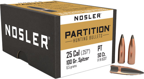 Nosler 25 Cal .257 100 Grain Partition Bullets