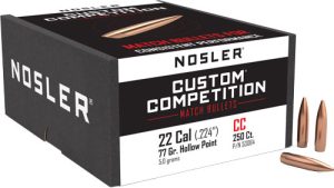 Nosler 22 Cal .224 Bullets 77GR HP-BT Custom Competition