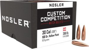 Nosler 30 Cal .308 168GR HP-BT Custom Competition