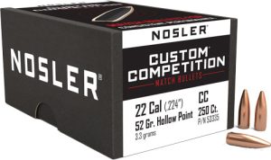 Nosler 22 Cal .224 Bullets 52gr HP-BT Custom Competition