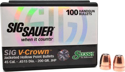 200GR JHP SIG V-CROWN 100CT - .45 Caliber Bullets
