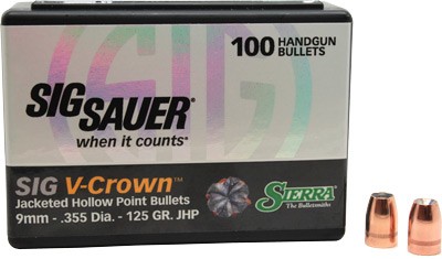 125GR JHP SIG V-CROWN 100CT - 9mm .355 Bullets