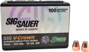 90GR JHP SIG V-CROWN 100CT - 9mm .355 Bullets