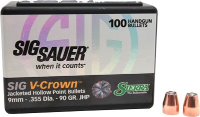 90GR JHP SIG V-CROWN 100CT - 9mm .355 Bullets