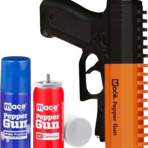 MACE PEPPER SPRAY PEPPER GUN W/STROBE LED ORANGE/BLACK 28G!