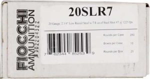 FIOCCHI STEEL 20GA 2.75" 7/8OZ #7 1225FPS 250RD CASE LOT