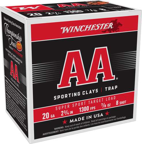 WINCHESTER AA 20GA 2.75" 7/8OZ #8 1300FPS 250RD CASE LOT