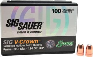SIERRA BULLETS 9MM .355 124GR JHP SIG V-CROWN 100CT